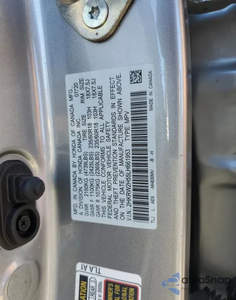 2020 Honda Cr-V Ex из США, поврежденный, VIN 2HKRW2H55LH661953